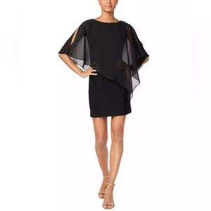 X BY XSCAPE Beaded Asymmetrical Capelet Sheath Dress - Black - 16 - NWT
